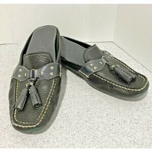 Cole Haan Black Leather Slip On Shoes Tassel Loafer Slides Casual Ladies US 7B